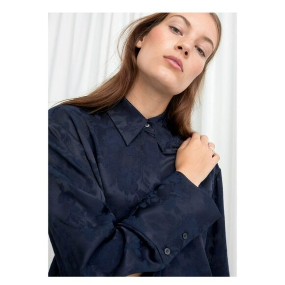& Other Stories Navy Floral Jacquard Button Down Top Size 2 NWOT - Picture 11 of 12